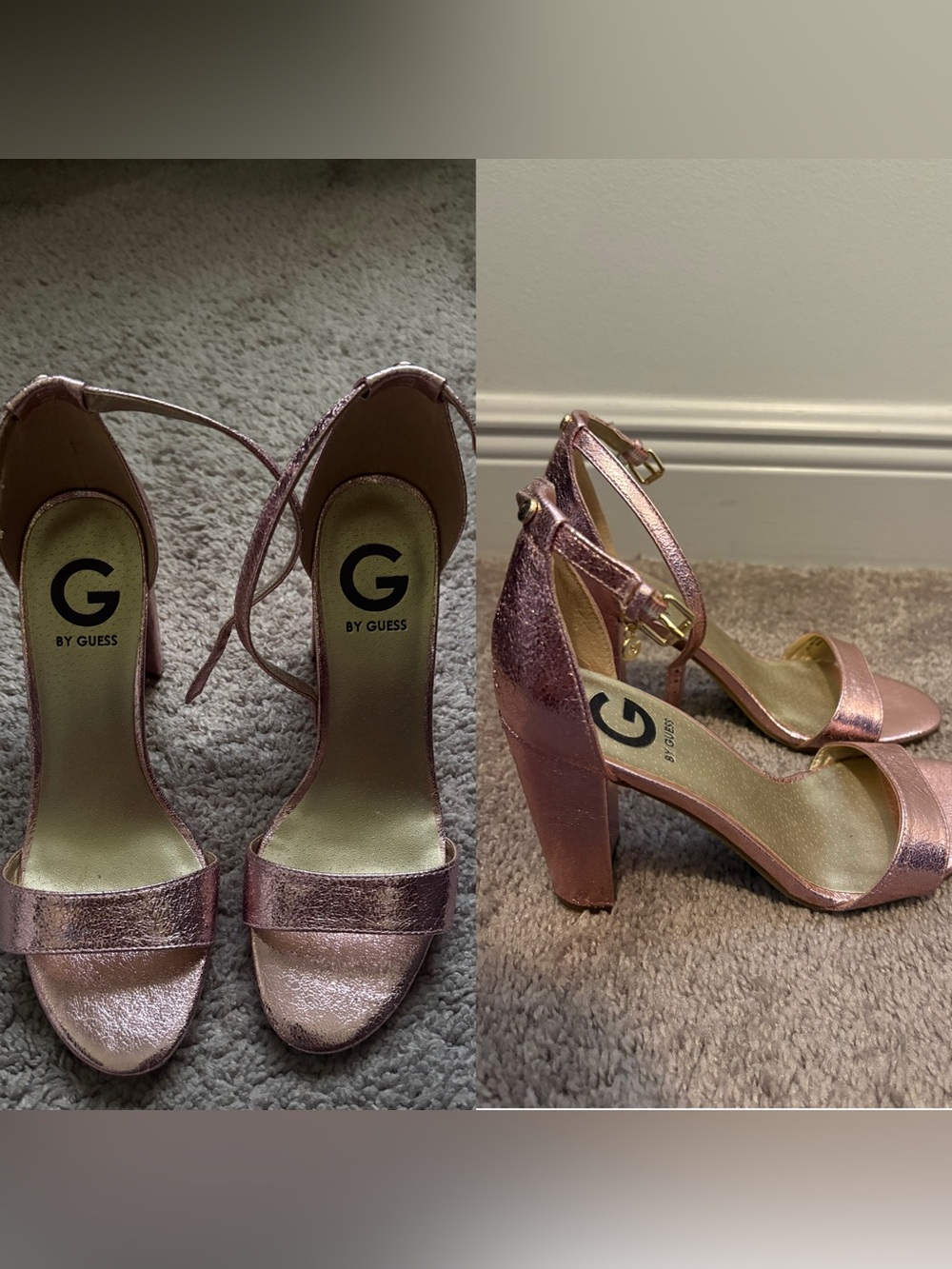 Metallic Pink Block Heel Sandals